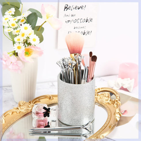 Pen Holder with 6 Pcs Bling Diamond Pens, Glitter Desk Organizer for Women Girls Classroom Offices