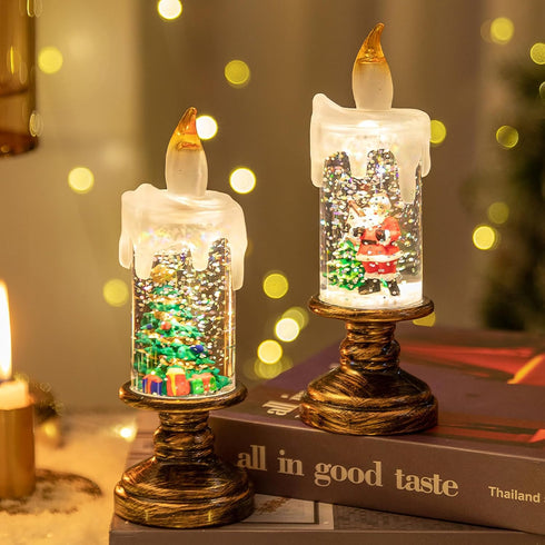 SYBOYEGE Flameless Snow Globe Candles, Battery Opered Christmas Candles Light with Swirling Glitter, Safe Fairy Tale