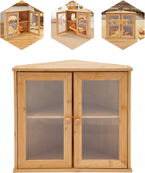 Xuthusman Countertops Bamboo Wood Bread Box, Double Bread Storage Box for Homemade Bread & Sourdough, Kitchen Large