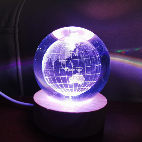 3D Crystal Earth Ball Light with Colorful LED Light Base, Color Changing Table Lamp with Remote, Unique Valentine's Day