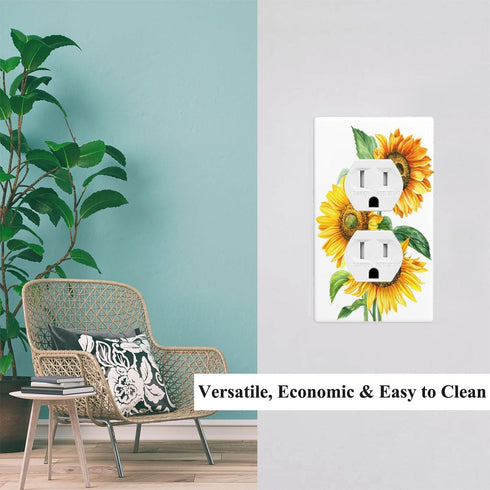 Pznen 1-Gang 4.5x2.76 Inch Watercolor Sunflowers Bouquet Outlet Covers, Yellow Floral Duplex Receptacle Wall Plate