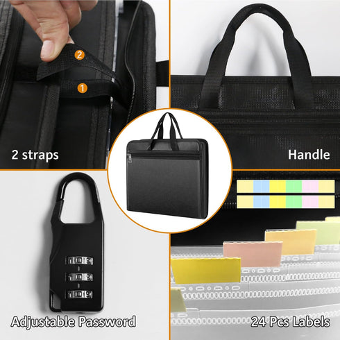 Important Document Organizer Folio, Fireproof Accordion File Folder with Zipper, 13 Pockets for Office Travel