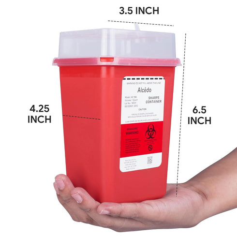 Alcedo Sharps Container, 1 Quart (1-Pack) Biohazard Needle and Syringe Disposal, Portable for Travel Use