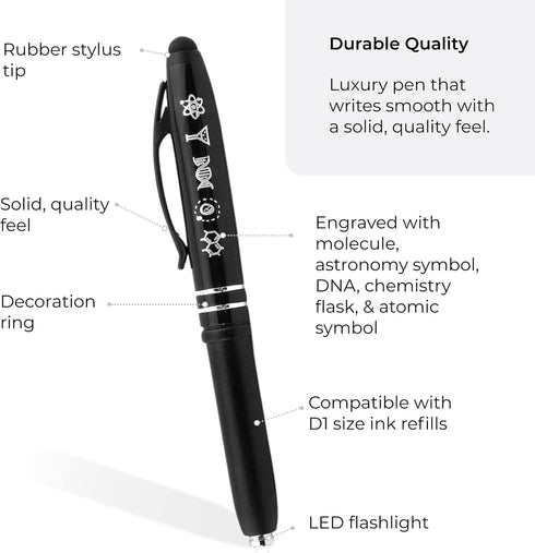 Inkstone Symbols of Science - Black Pens with Stylus Tips for Touchscreen, Fine Point Smooth Writing Pens