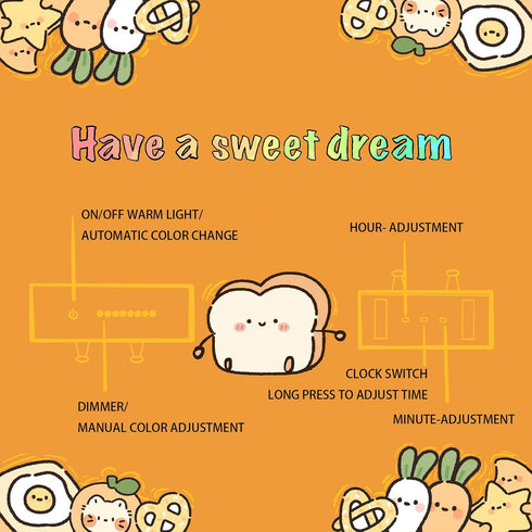 CRBAND Cute Toast Bread Lamp Plus+, Multi-Color Toast Touch Bar Night Light with Clock, Rechargeable Nursery Desk Decor