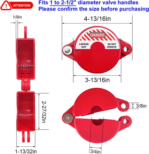 Gate Valve Lockout and Safety Padlock, 2 Sets, Hose Bib Lock for Outdoor Faucet Knob, Plastic Red Secure Locks