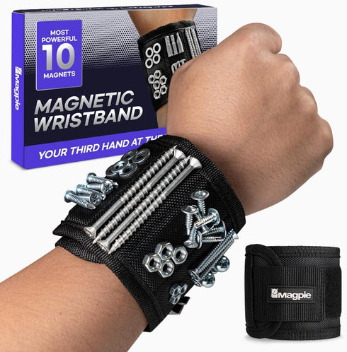 Magpie Magnetic Wristband, 10 Powerful Magnets for Screws, Nails, and Drill Bits, Durable Nylon