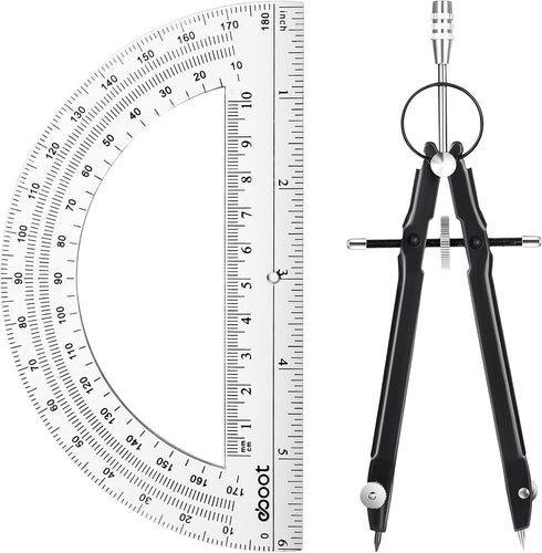 EBOOT Student Geometry Math Set, Metal Drawing Compass and 6 Inch Clear Swing