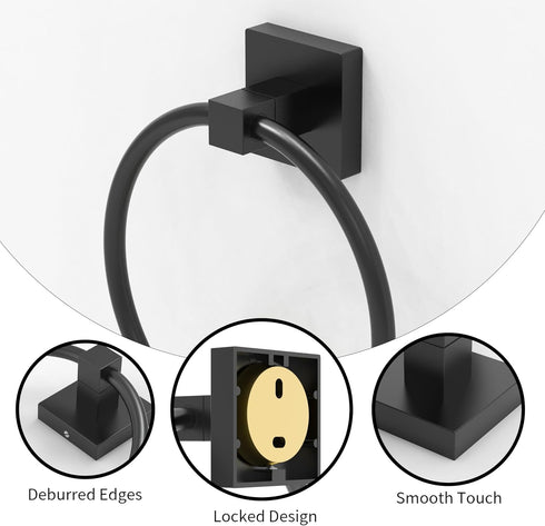 RUACQ Towel Ring, Square Base Hand Towel Holder, Stainless Steel Hand Towel Hanger Wall Mounted, Modern Hand Towel