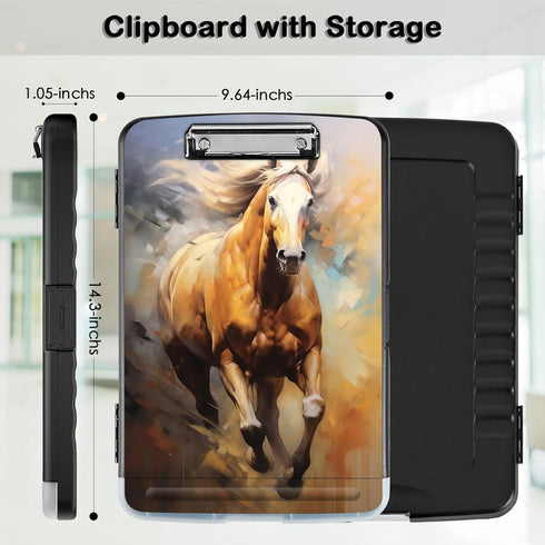 Clipboard with Storage, Nursing Clipboards Folder with Pen Holder for Teacher Nurse, Galloping Horse