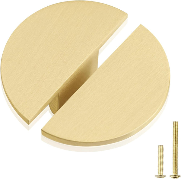 QOGRISUN 5-Pack Solid Brass Cabinet Pulls, Gold Half Moon Drawer Handles, 1-7/8-Inch Overall Length, Kitchen Cupboard
