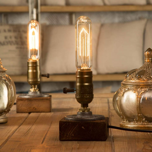 E26 Bulb) OuXean Vintage Table Lamp, Industrial Nightlight Steampunk Desk Lamp with Antique Lamp Holder for Bedroom