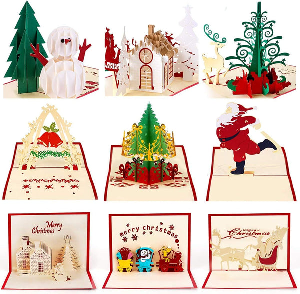 HBlife 9 Pack 3D Christmas Cards Pop Up Holiday Greeting Handmade Cards & Envelopes for New Year