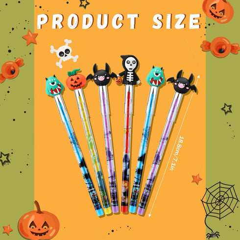 Qilery 96 Pcs Halloween Pencils Bulk with Top Eraser, Stackable Non-Sharpening Push Pencils for Kids Halloween Party