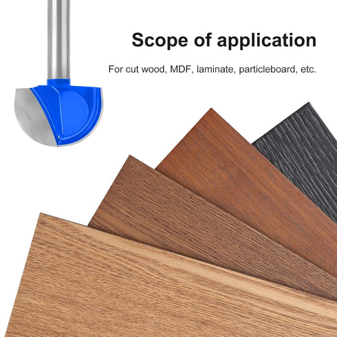 8Pcs Cemented Carbide Router Bit Cove Box for Woodworking, 1/4" Shank Round Nose, Cutting Diameter 1/4" to 1"