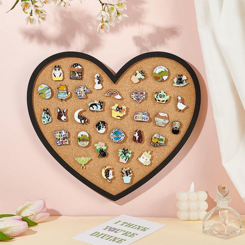 BENECREAT Heart Cork Board, 12.9x11.8inch, 0.8inch Thick Wall Mounted Bulletin Display Board for Brooch Pin Storage,