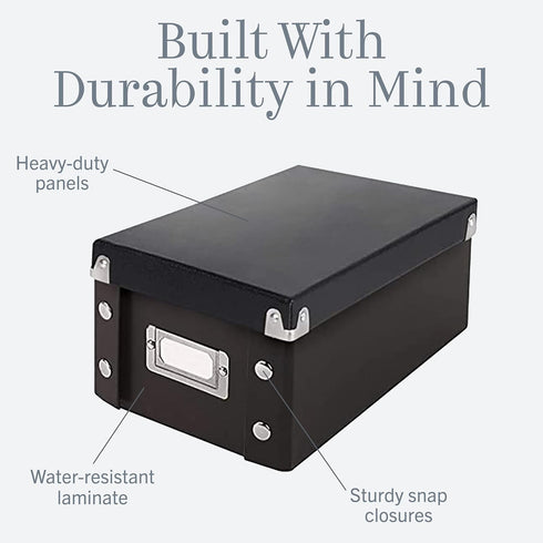 Snap-N-Store Collapsible Index Card Holder Storage Box, Fits 1100 Flash Cards, 3 x 5, 2 Pack, Black