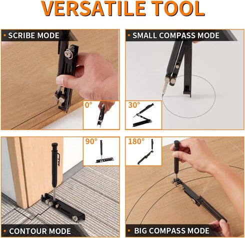 Multi-Function Scribing Tool, Aluminum Alloy Construction Tool with Deep Hole Pencil for DIY Woodworking and Contour