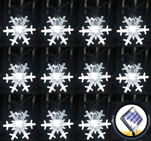 Solar Christmas String Lights Outdoor Waterproof, 30 LED 20Feet Snowflake Fairy Lights with 8 Lighting Modes for Garden