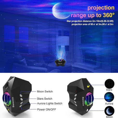 Aurora Star Light Projector with Moon, Galaxy Lights Projector with Remote Control, Night Sky Light Projector Built
