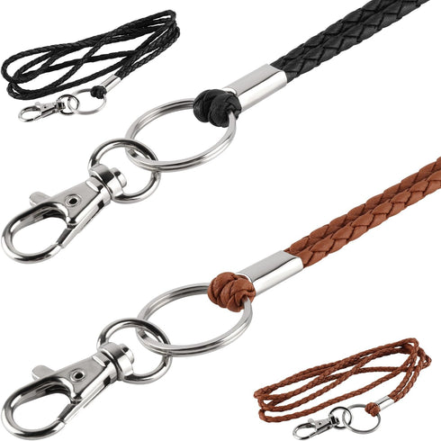 Leather Lanyard, 2PCS Handmade 23inch Strong Office Necklace Lanyard with Clip and Keychain for ID Badge Holder,