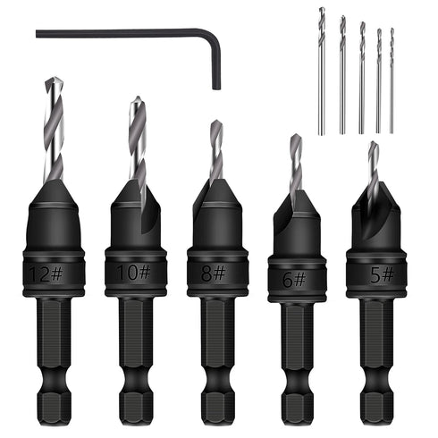 MulWark 82 Countersink Drill Bit Set with 5pcs Free Replaceable HSS Bits for Woodworking - 5 Pack