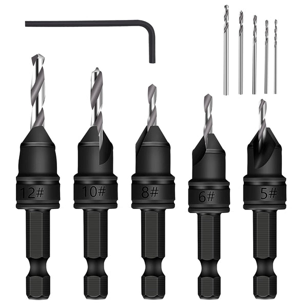 MulWark 82 Countersink Drill Bit Set with 5pcs Free Replaceable HSS Bits for Woodworking - 5 Pack