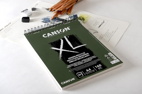Canson XL Recycled Drawing 160gsm A4 Paper, Fine Honeycomb Grain, Spiral Pad Short Side, 50 White Sheets, Ideal for Professional Artists & Illustrators by Canson