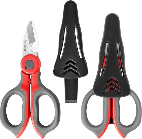 2 Pack Electrician Scissors, Heavy Duty Stainless Steel Blades with Soft Rubber Grip, 6.1 Inch (Gray/Red)