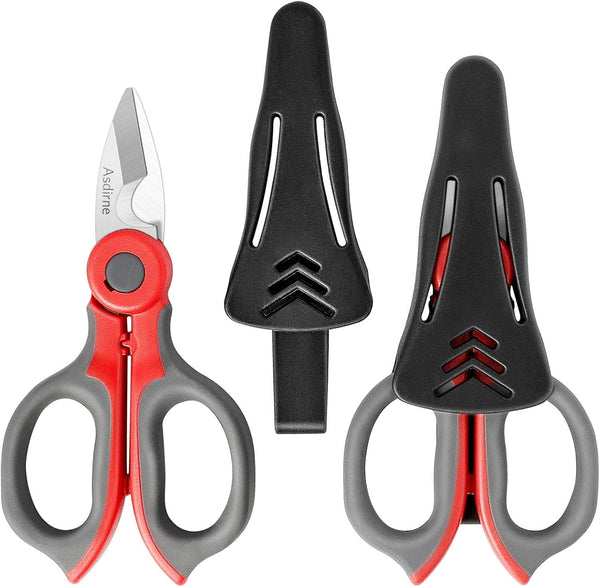 2 Pack Electrician Scissors, Heavy Duty Stainless Steel Blades with Soft Rubber Grip, 6.1 Inch (Gray/Red)