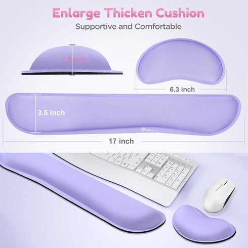 Gimars Upgrade Gel Memory Foam Set, Keyboard Wrist Rest Pad and Mouse Cushion Support for Office, Purple