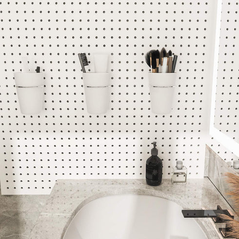 Kuhome 6 Sets Pegboard Hooks with Pegboard Cups, Ring Style Pegboard Bins for Organizing Storage, White Cup Holder