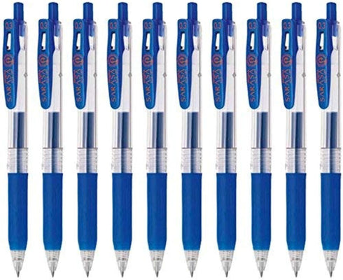 Zebra Sarasa Clip 0.3 Retractable Gel Ink Pen, Blue Ink, Rubber Grip, Value Set of 10