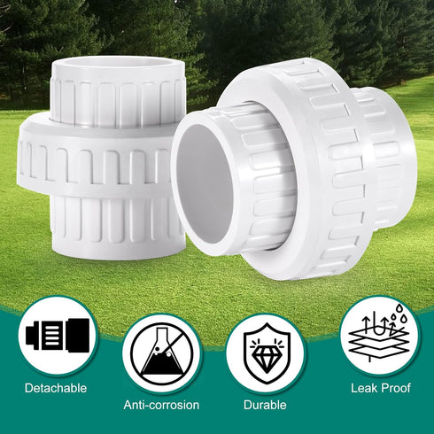 1-1/4" PVC Union Coupling Pipe Fitting, 1-1/4" PVC Slip Union Schedule 40, White (2 Pack)