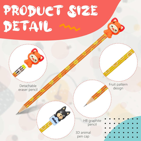 Thenshop 30 Pcs Scented Pencils for Kids Fruit Scent HB Graphite Pencils Bulk with 30 Pcs Cartoon Pencil Toppers Animal Cute Pencil Cap Gift for School Classroom Party Reward Supplies by Thenshop