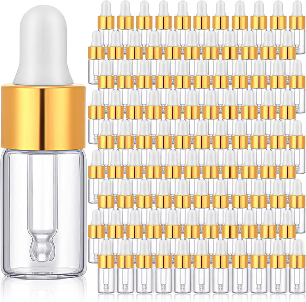 100 Pcs Clear Glass Dropping Bottles Mini Essential Oil Dropper Bottles with Black Cap Tiny Storage Jars for Perfumes