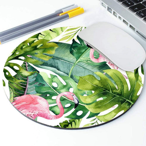 Watercolor Tropical Palm Tree with Flamingo Mousepad, Custom Round Mouse Pad 7.9 x 7.9 x 0.12 Inch