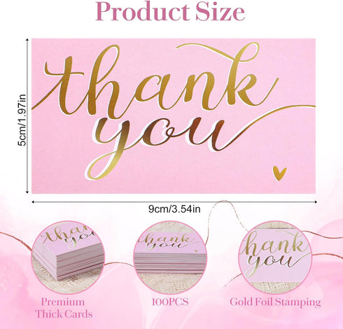 LXUEJIE 100 3.5 2 inch Pcs Thank You Cards, Pink Thank You Cards x Thanks Card with Free Write Pink Thanks Card