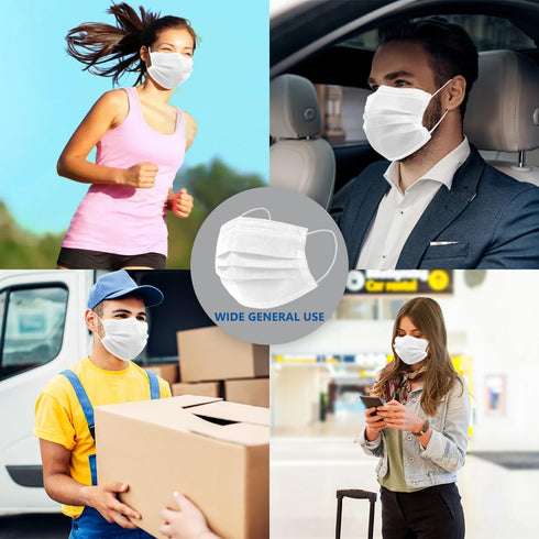 100Pcs 3 White Disposable Face Mask, Ply Masks with Soft Elastic Ear loops