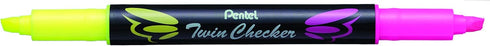 Pentel Twin Checker Dual-tip Highlighter, Pack of 12, Chisel Tip, Yellow/Pink Ink (SLW8-GP)