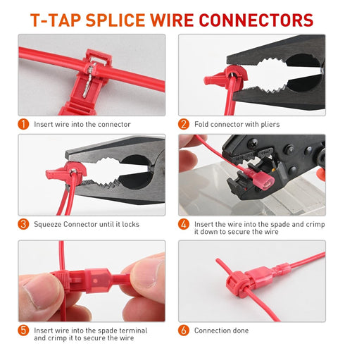 Nilight 120PCS/60 Pairs Quick Splice Disconnect Wire Terminals T-Tap Spade Wire Connectors, Red 22-16 AWG