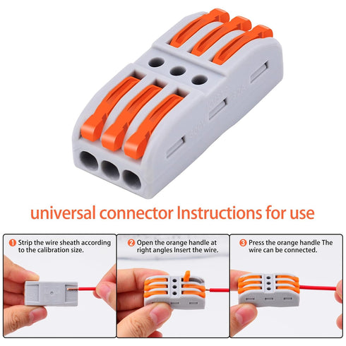 NineLeaf Wire Connectors Push-in, 3 Circuit Inline Splices for Cables from 28 to 12 AWG, 20 Pack