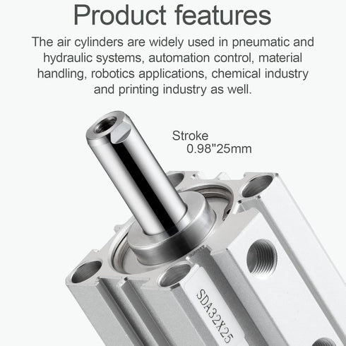 Pneumatic Air Cylinder 32mm Bore 25mm Stroke, Thin Double Action Hydraulic Cylinders SDA 32 X 25