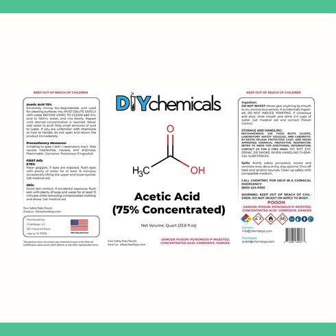 75% Quart(33.8 oz) Industrial-Grade Concentration Acetic Acid by DIY Chemicals Multipurpose Concentrated Vinegar