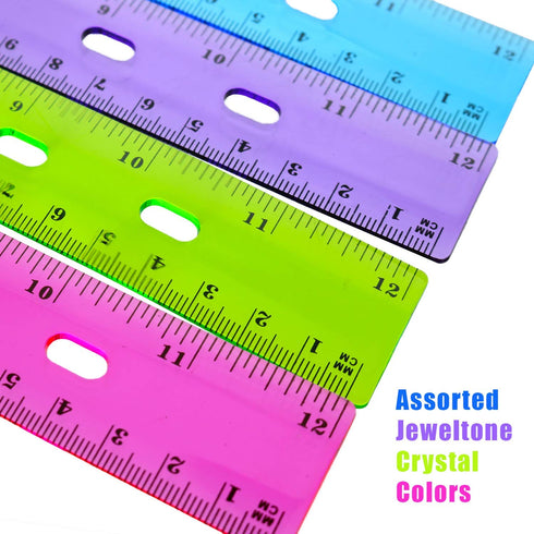 GIFTEXPRESS Pack of 6 Jeweltones Color Ruler, 12 Inches Transparent Plastic Ruler for Kids