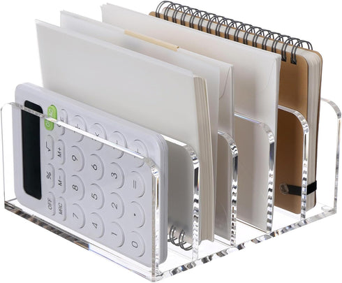 SANRUI Clear Desktop File Organizer, 5 Compartments Acrylic Document Sorter for Office, Home, School