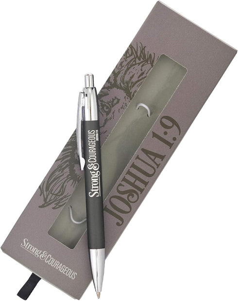 Christian Art Gifts Medium Ballpoint Black Ink Pen in Box for Men: Strong & Courageous - Joshua 1:9 Inspirational