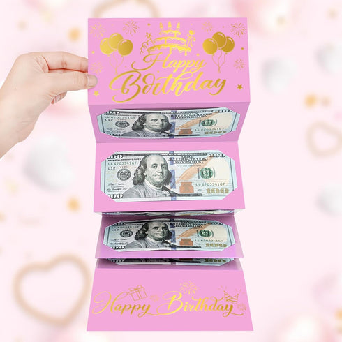 Birthday Money Envelope for Cash Gifts, Surprise Cash Gift Card Money Holder for Women Man, Pink Birthday Card Envelope