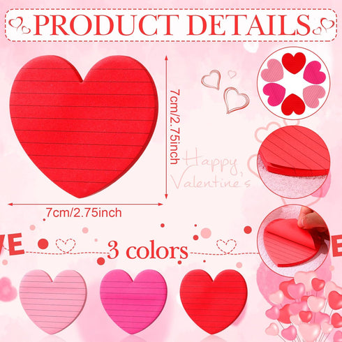 Roowest 600 Sheets Valentines Day Heart Sticky Notes, Heart Notepads, Self Stick Notepad Memo Colorful Sticky Pad for