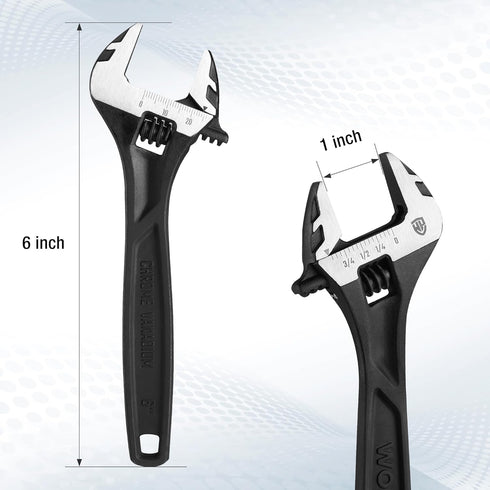 WORKPRO 6" Adjustable Wrench - Black Oxide Wrench with Inch/Metric Scale, Premium Cr-V Steel